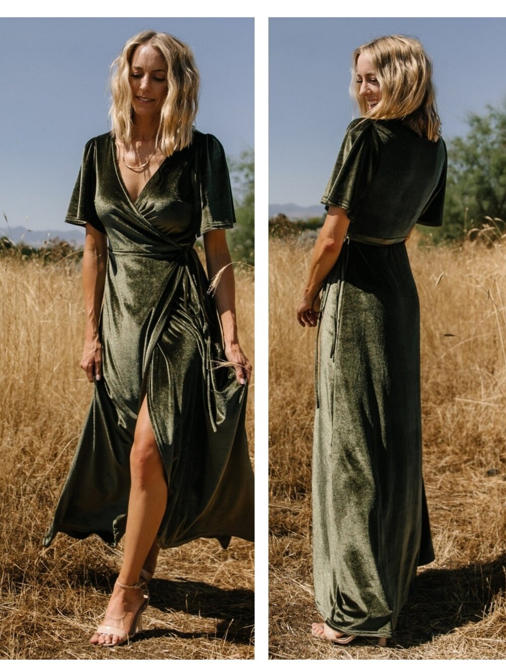Baltic Born Katelyn Velvet Maxi Wrap Dress Dark Olive Size XL